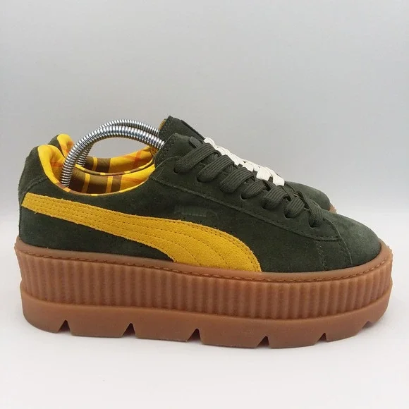 Puma X Fenty Rihanna Cleated Creeper Green Yellow Suede Platform Shoes Women's 8 - Picture 7 of 13